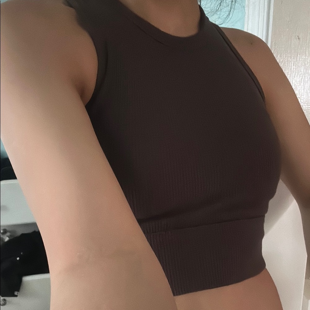 Stylish Brown Ribbed Crop Top